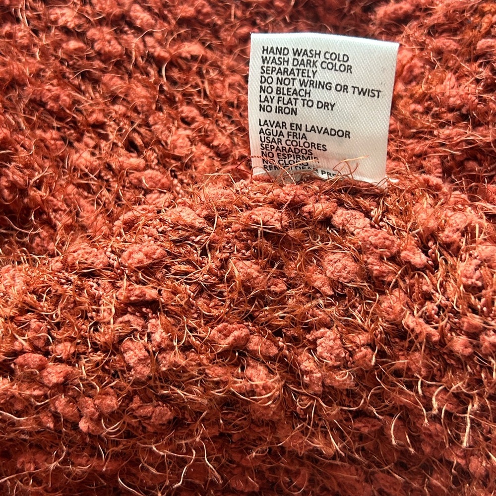 Poof Apparel Rust duster open front cardigan sz L with hood cozy sweater Y2K EUC - Picture 9 of 12